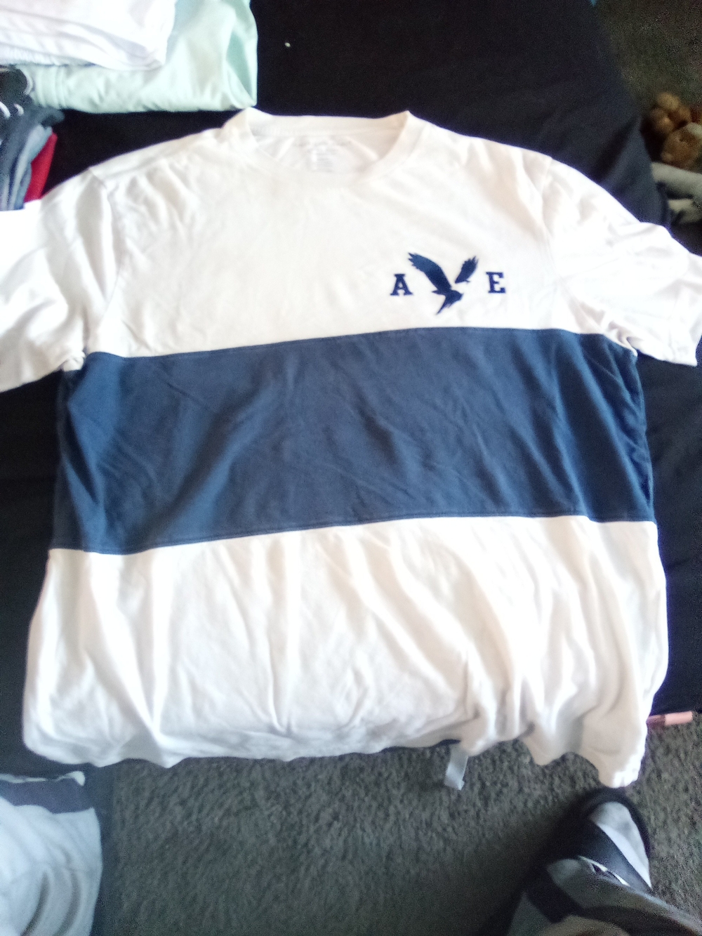 Aeropostale White and Navy Colorblock Short Sleeve Tee
